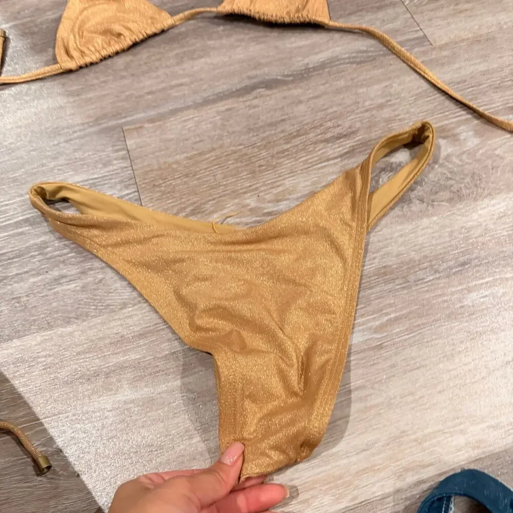 Vitamin A Gia Golden Glow Metallic Triangle Bikini Set Size Small